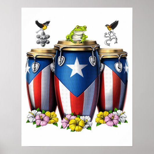 Puerto Rico Boricua Drums Poster (Voorkant)