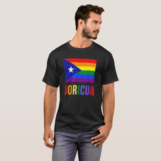 Puerto Rico Boricua Gay Pride LGBT Rainbow Wepa T-shirt (Voorkant volledig)
