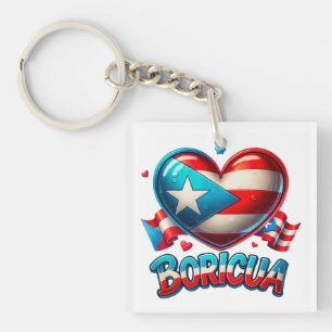 Puerto Rico Boricua Liefde Hart Vlag Sleutelhanger