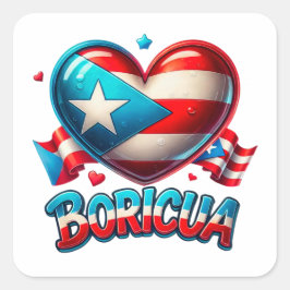 Puerto Rico Boricua Liefde Hart Vlag Vierkante Sticker