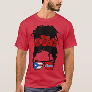 Puerto Rico Boricua Meisje Bloem Wanordelijke Haar T-shirt