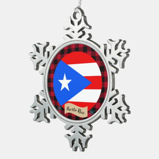 Puerto Rico, buffalo plaid, Puerto Ricaanse vlag Tin Sneeuwvlok Ornament (Rechts)