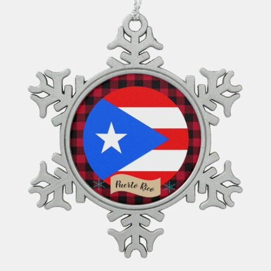 Puerto Rico, buffalo plaid, Puerto Ricaanse vlag Tin Sneeuwvlok Ornament (Voorkant)