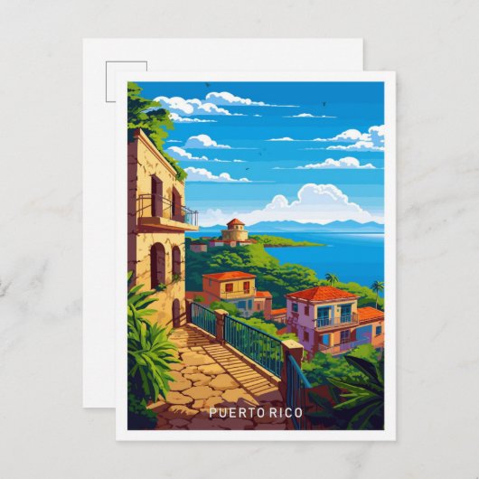 Puerto Rico Caribbean Reizen  Illustratie Briefkaart (Voorkant / Achterkant)