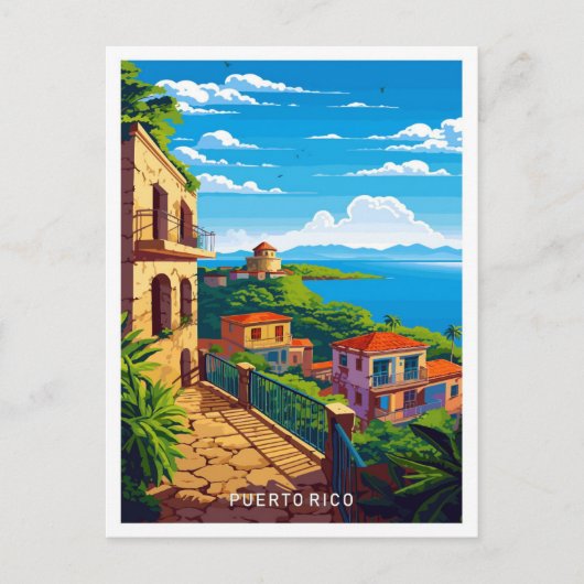 Puerto Rico Caribbean Reizen  Illustratie Briefkaart (Voorkant)