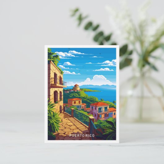 Puerto Rico Caribbean Reizen  Illustratie Briefkaart (Staand voorkant)