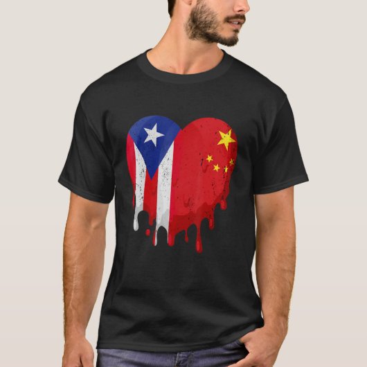 Puerto Rico China Flag Heart Citizen Groot patriot T-shirt (Voorkant)