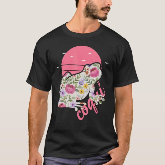 Puerto Rico Coqui Frog Floral T-shirt (Voorkant)