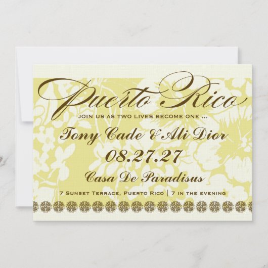 PUERTO RICO Destination Tropical Floral Linen Kaart (Voorkant)