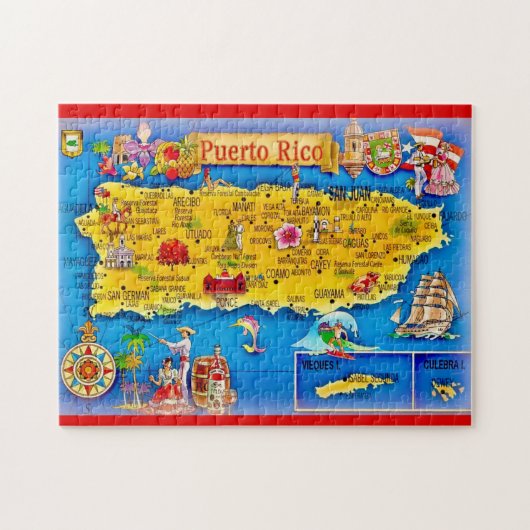 Puerto Rico Eiland Kaart 11x14 Puzzel (Horizontaal)