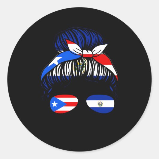Puerto Rico El Salvador vlag Puerto Rican Messy Bu Ronde Sticker (Voorkant)