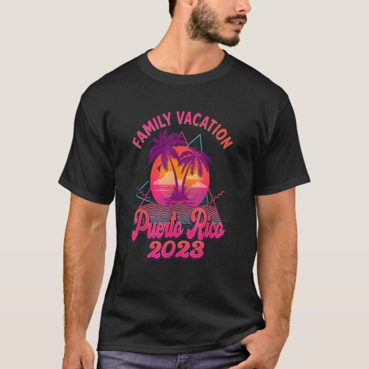 Puerto Rico Familie Vakantie 2023 Strand Retro 80s T-shirt (Voorkant)