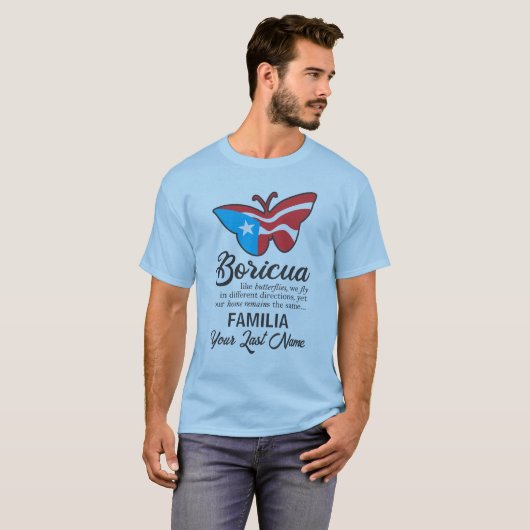 Puerto Rico Familienaam Vlag Vlinder Quote T-shirt (Voorkant volledig)