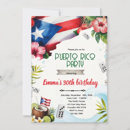 Puerto Rico feestthema uitnodiging (Voorkant)