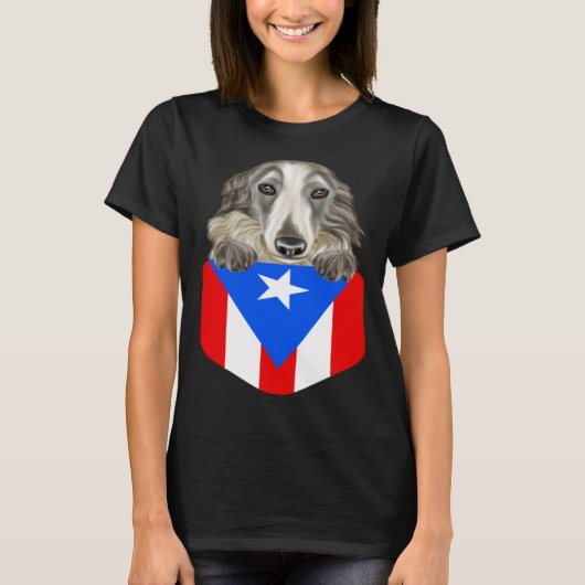 Puerto Rico Flag Borzoi Dog In Pocket T-shirt (Voorkant)