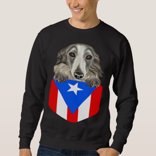 Puerto Rico Flag Borzoi Dog In Pocket Trui (Voorkant)
