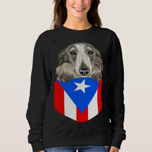 Puerto Rico Flag Borzoi Dog In Pocket Trui (Voorkant)