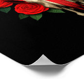 Puerto Rico Flag Bull Skull met rode rozen Poster (Hoek)