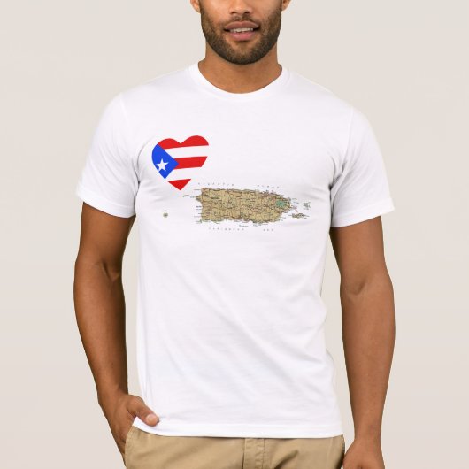 Puerto Rico Flag Heart en Map T-Shirt (Voorkant)
