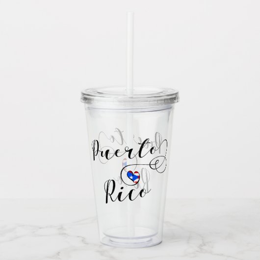Puerto Rico Flag Heart Script, Puerto Ricaanse vla Acryl Drinkbeker (Voorkant)