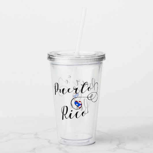 Puerto Rico Flag Heart Script, Puerto Ricaanse vla Acryl Drinkbeker (Achterkant)
