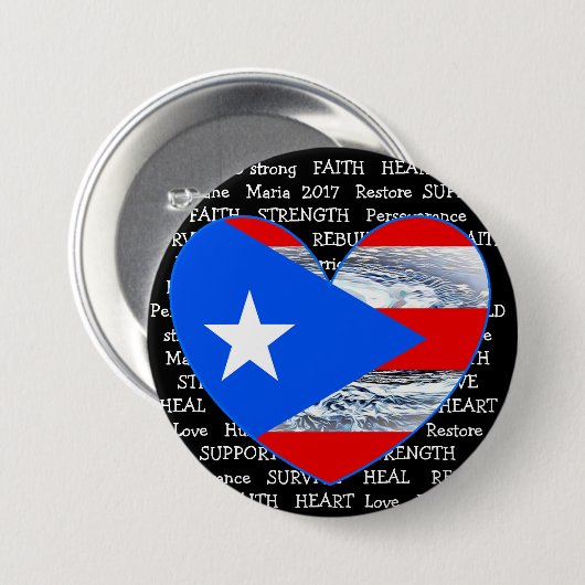 Puerto Rico Flag Hurricane Maria 2017 Button (Voorkant /achterkant)