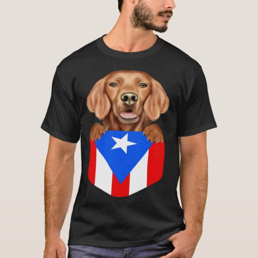 Puerto Rico Flag Irish Setter Dog In Pocket T-shirt (Voorkant)