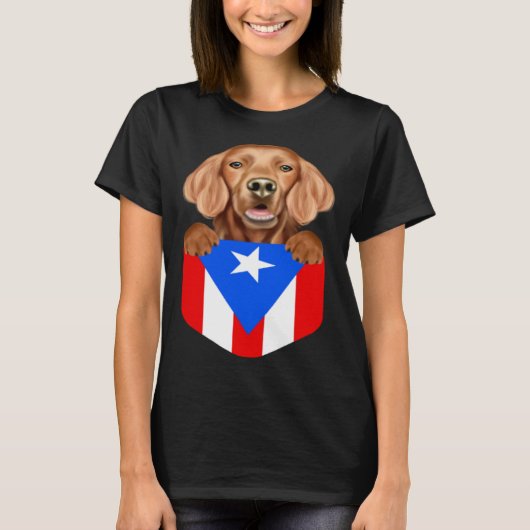 Puerto Rico Flag Irish Setter Dog In Pocket T-shirt (Voorkant)