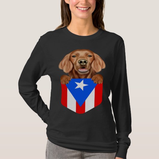 Puerto Rico Flag Irish Setter Dog In Pocket T-shirt (Voorkant)