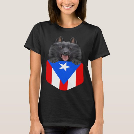 Puerto Rico Flag Schipperke Dog In Pocket T-shirt (Voorkant)