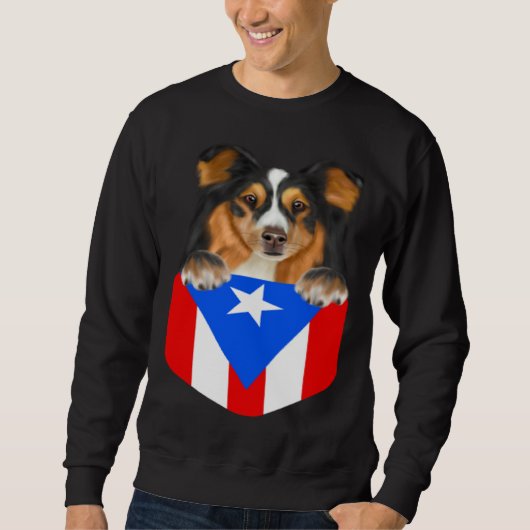 Puerto Rico Flag Shetland Sheepdog Dog In Pocket Trui (Voorkant)