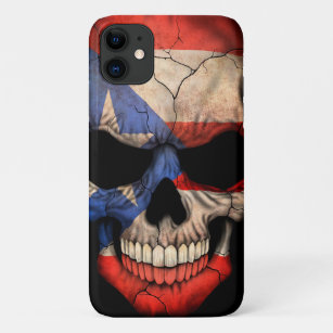 Puerto Rico Flag Skull op Black iPhone 11 Hoesje
