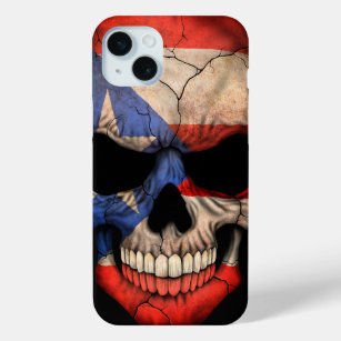 Puerto Rico Flag Skull op Black iPhone 15 Mini Hoesje