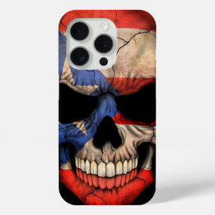 Puerto Rico Flag Skull op Black iPhone 15 Pro Case