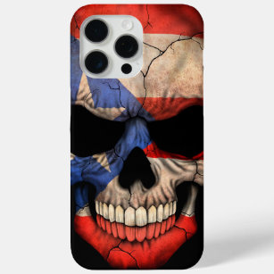 Puerto Rico Flag Skull op Black iPhone 15 Pro Max Hoesje