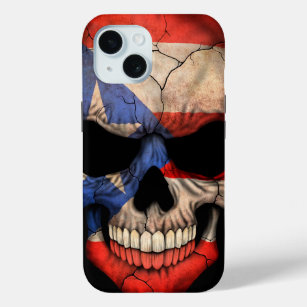 Puerto Rico Flag Skull op Black iPhone 15 Case