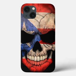 Puerto Rico Flag Skull op Black iPhone 13 Hoesje