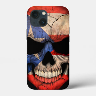 Puerto Rico Flag Skull op Black iPhone 13 Mini Hoesje