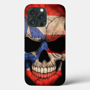 Puerto Rico Flag Skull op Black iPhone 13 Pro Hoesje