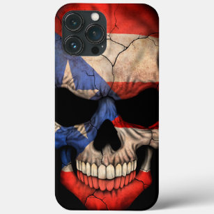 Puerto Rico Flag Skull op Black iPhone 13 Pro Max Hoesje