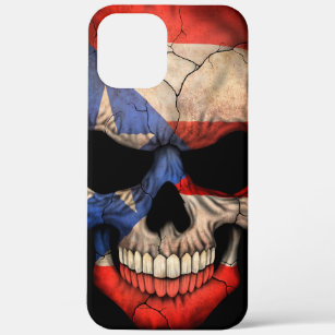 Puerto Rico Flag Skull op Black iPhone 12 Pro Max Hoesje