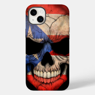 Puerto Rico Flag Skull op Black Case-Mate iPhone Case