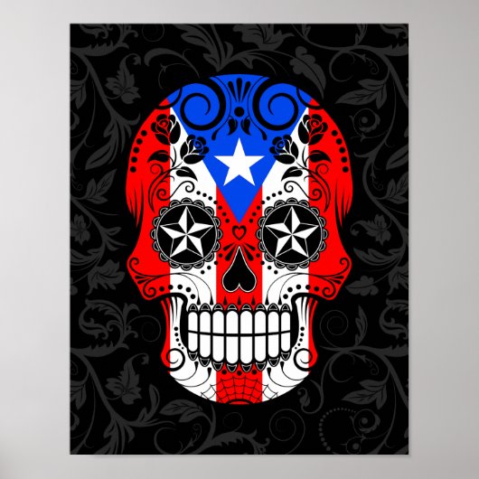 Puerto Rico Flag Sugar Skull met Rozen Poster (Voorkant)