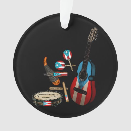 Puerto Rico Flag | Traditionele Boricua-instrument Ornament (voorkant)