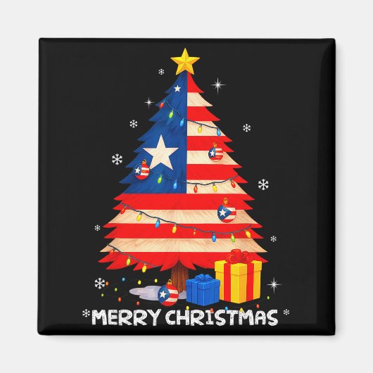 Puerto Rico Flag Tree Lights Christmas Pajamas -co Magneet (Voorkant)