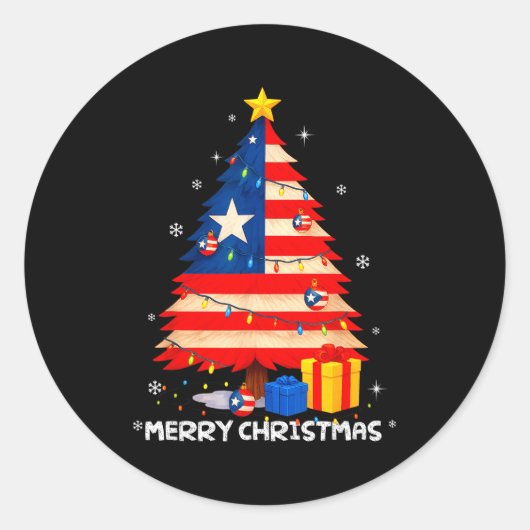 Puerto Rico Flag Tree Lights Christmas Pajamas -co Ronde Sticker (Voorkant)