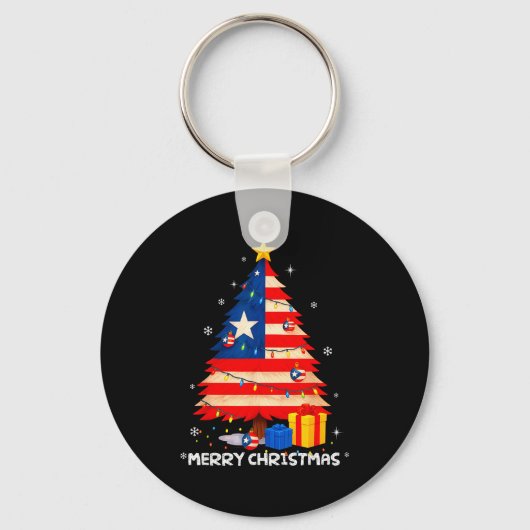 Puerto Rico Flag Tree Lights Christmas Pajamas -co Sleutelhanger (Voorkant)