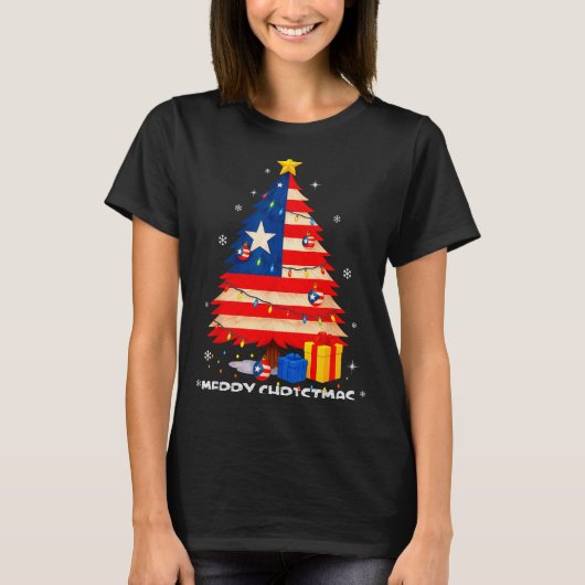 Puerto Rico Flag Tree Lights Christmas Pajamas -co T-shirt (Voorkant)