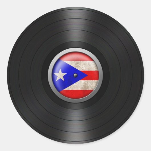 Puerto Rico Flag Vinyl Record Album Graphic Ronde Sticker (Voorkant)