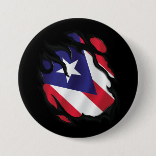 Puerto Rico gescheurde vlag Ronde Button 7,6 Cm